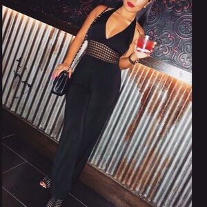 Black weave crochet jumpsuit